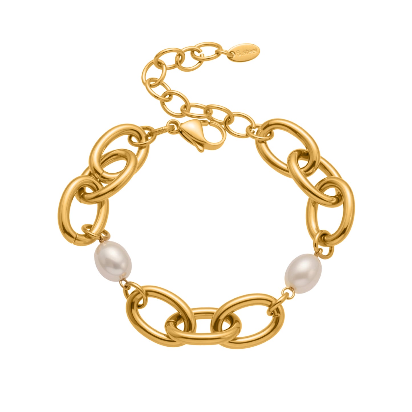 316L Stainless Steel 18K Gold Plated Pearl Chain Bracelet - Image 14