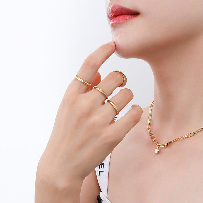 316L stainless steel 18K Gold Plated Polished Band Ring color option display for wholesale ring buyers