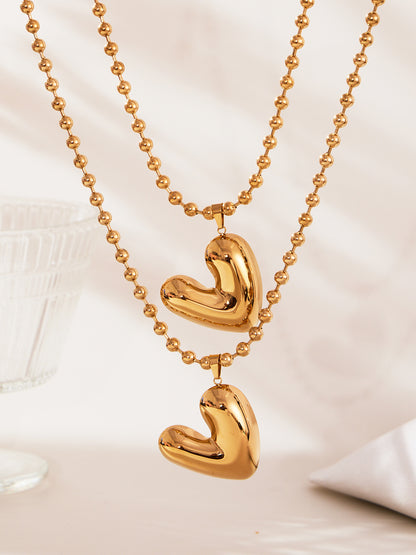 316L Stainless Steel 18K Gold Plated Polished Heart Pendant Bead Chain Necklace - Image 10