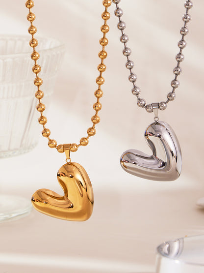 316L Stainless Steel 18K Gold Plated Polished Heart Pendant Bead Chain Necklace - Image 11