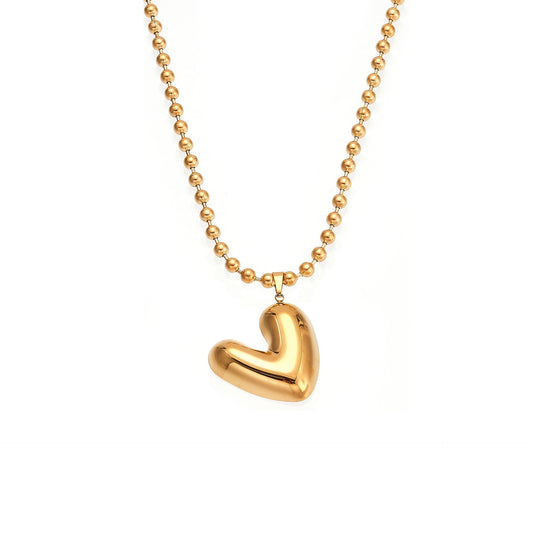 316L Stainless Steel 18K Gold Plated Polished Heart Pendant Bead Chain Necklace - Image 3