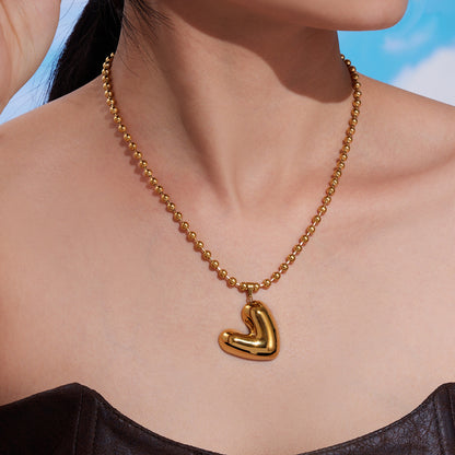 316L Stainless Steel 18K Gold Plated Polished Heart Pendant Bead Chain Necklace - Image 4