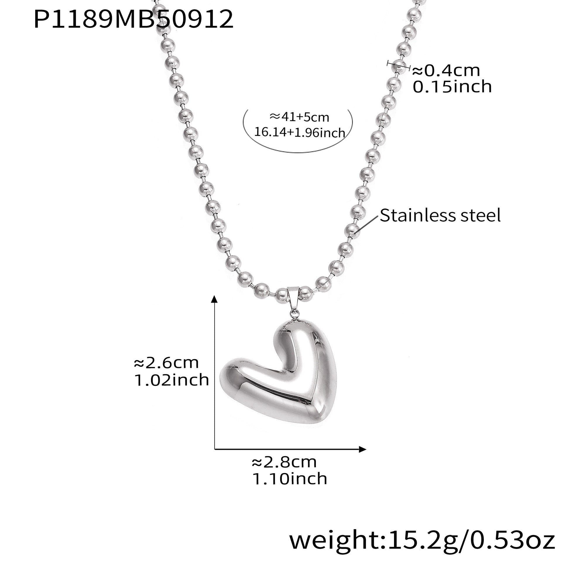 316L Stainless Steel 18K Gold Plated Polished Heart Pendant Bead Chain Necklace - Image 5