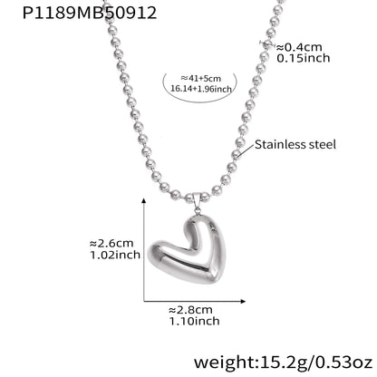 316L Stainless Steel 18K Gold Plated Polished Heart Pendant Bead Chain Necklace - Image 5