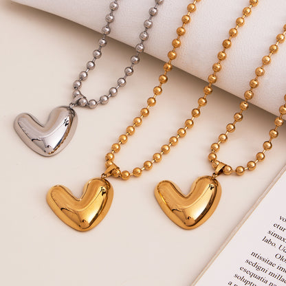 316L Stainless Steel 18K Gold Plated Polished Heart Pendant Bead Chain Necklace - Image 7