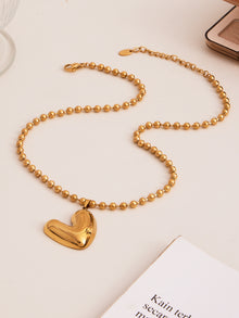 316L Stainless Steel 18K Gold Plated Polished Heart Pendant Bead Chain Necklace - Image 9