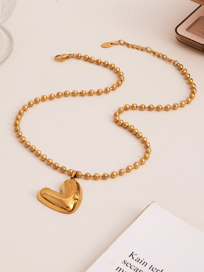316L Stainless Steel 18K Gold Plated Polished Heart Pendant Bead Chain Necklace - Image 9