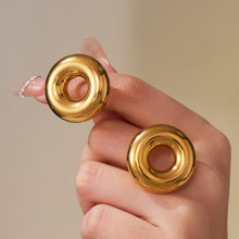 316L Stainless Steel 18K Gold Plated Polished Hollow Circle Open Ring - Image 2