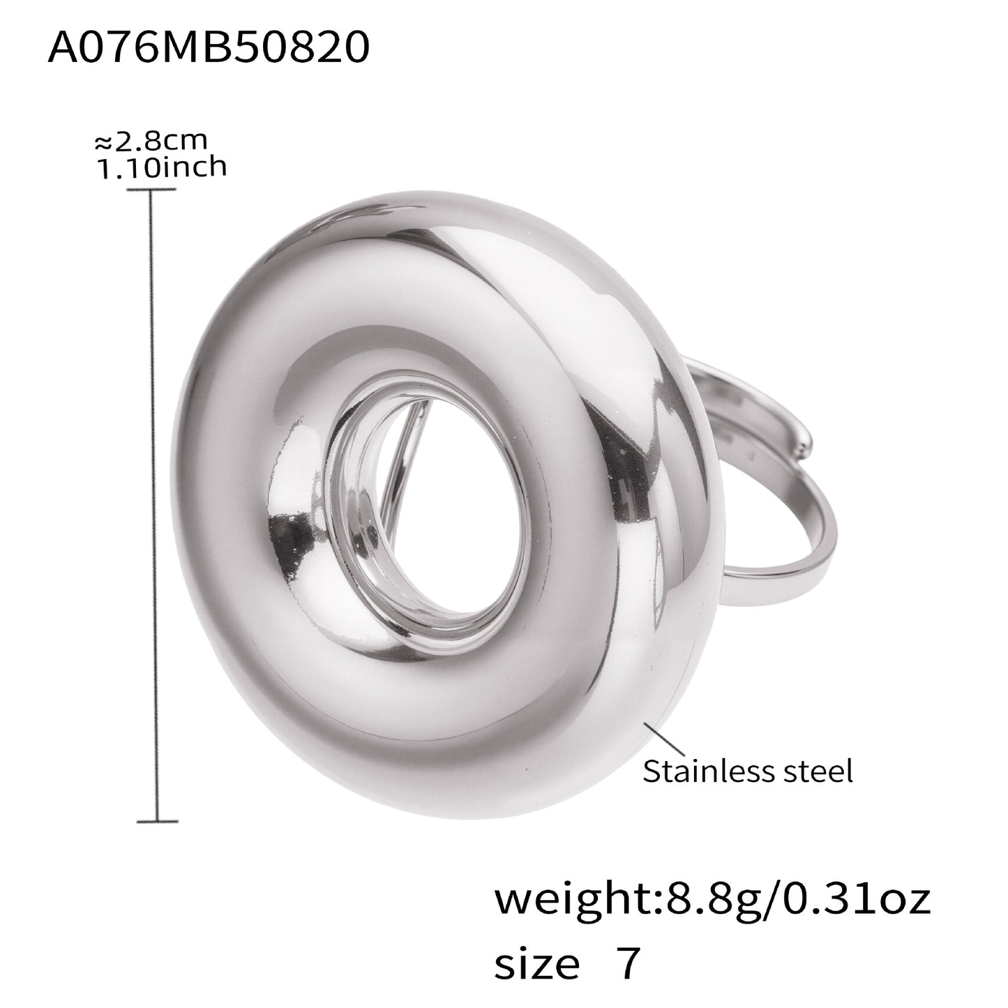 316L Stainless Steel 18K Gold Plated Polished Hollow Circle Open Ring - Image 3