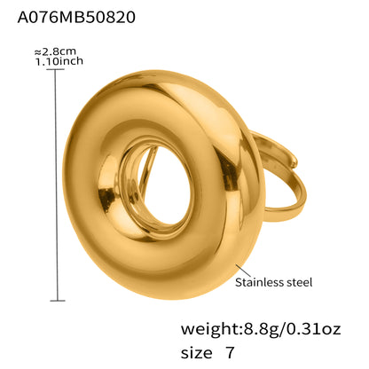 316L Stainless Steel 18K Gold Plated Polished Hollow Circle Open Ring - Image 4