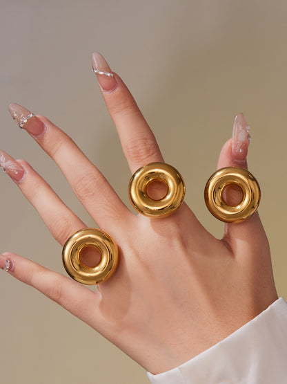 316L Stainless Steel 18K Gold Plated Polished Hollow Circle Open Ring - Image 5