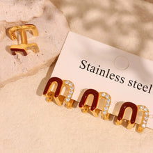 316L Stainless Steel 18K Gold Plated Red Enamel & Zircon Huggie Earrings - Image 2