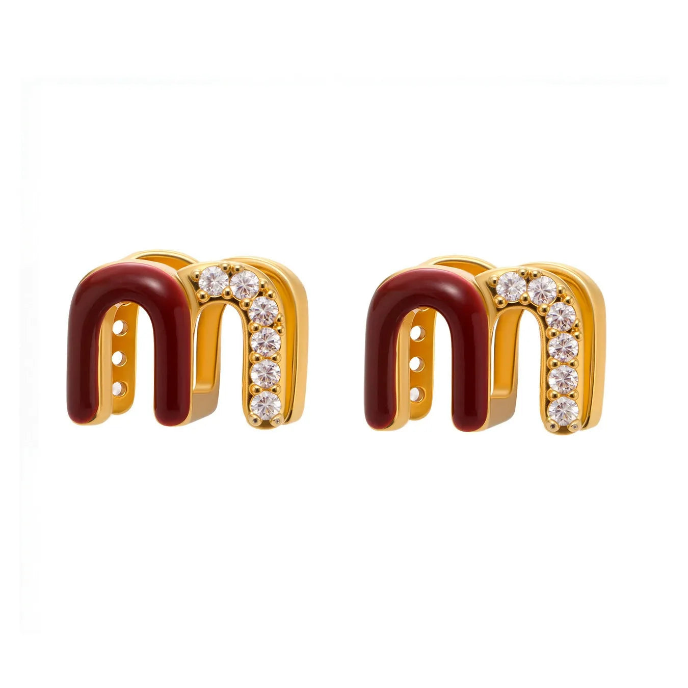 316L Stainless Steel 18K Gold Plated Red Enamel & Zircon Huggie Earrings - Image 5
