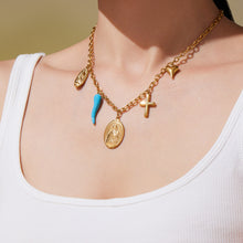 316L Stainless Steel 18K Gold Plated Round, Cross & Heart Charm Necklace & Bracelet - Image 5