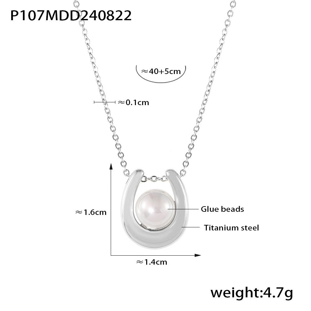 316L Stainless Steel 18K Gold Plated Royal Geometric Heart Faux Pearl Necklace - Image 4