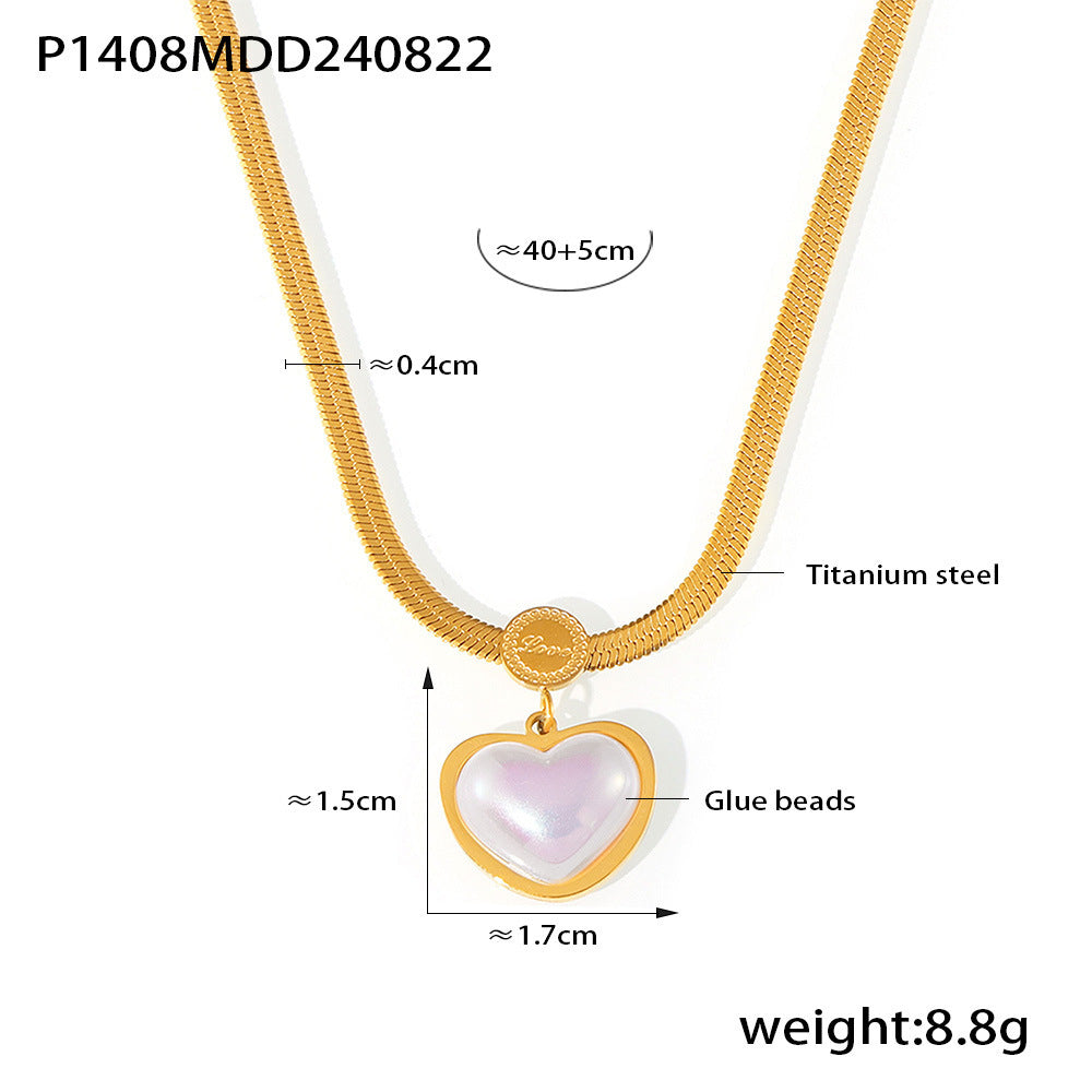 316L Stainless Steel 18K Gold Plated Royal Geometric Heart Faux Pearl Necklace - Image 6