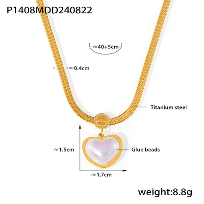316L Stainless Steel 18K Gold Plated Royal Geometric Heart Faux Pearl Necklace - Image 6
