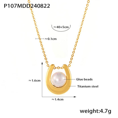 316L Stainless Steel 18K Gold Plated Royal Geometric Heart Faux Pearl Necklace - Image 7