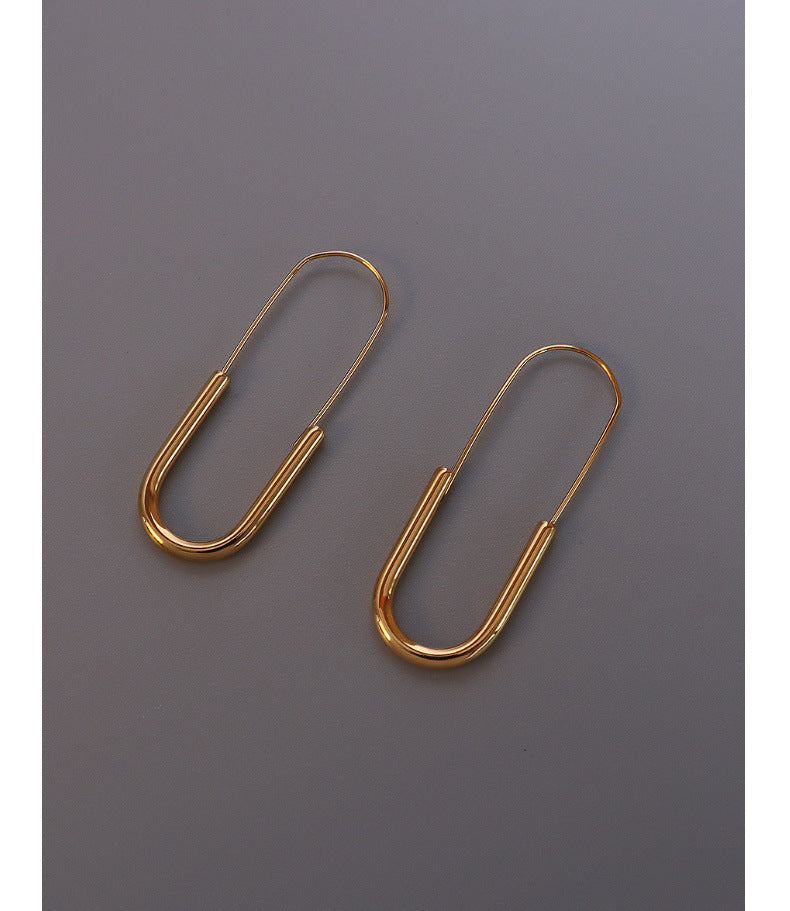 316L Stainless Steel 18K Gold Plated Safety Pin Hoop Earrings - Image 1
