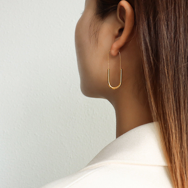 316L Stainless Steel 18K Gold Plated Safety Pin Hoop Earrings - Image 5