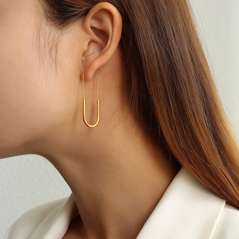 316L Stainless Steel 18K Gold Plated Safety Pin Hoop Earrings - Image 6