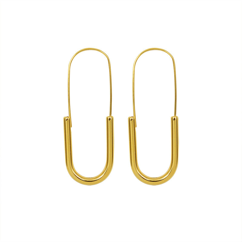 316L Stainless Steel 18K Gold Plated Safety Pin Hoop Earrings - Image 7