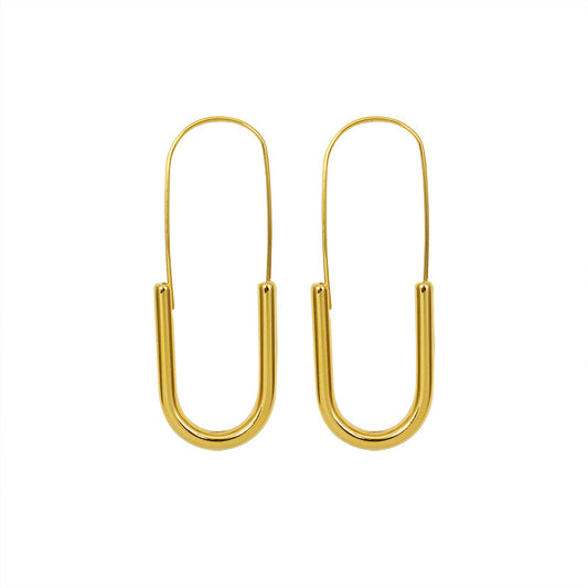 316L Stainless Steel 18K Gold Plated Safety Pin Hoop Earrings - Image 7