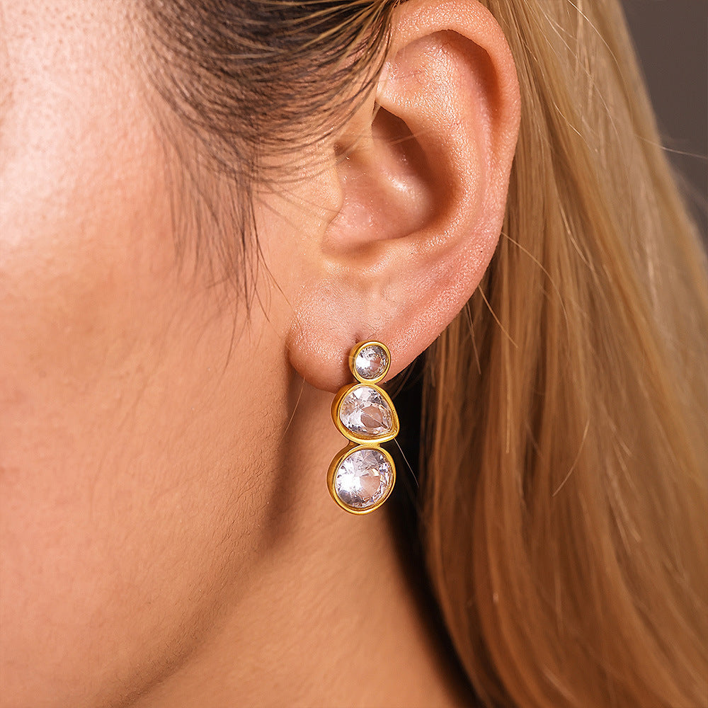 316L Stainless Steel 18K Gold Plated Simple Geometric Waterdrop Zircon Stud Earrings - Image 1