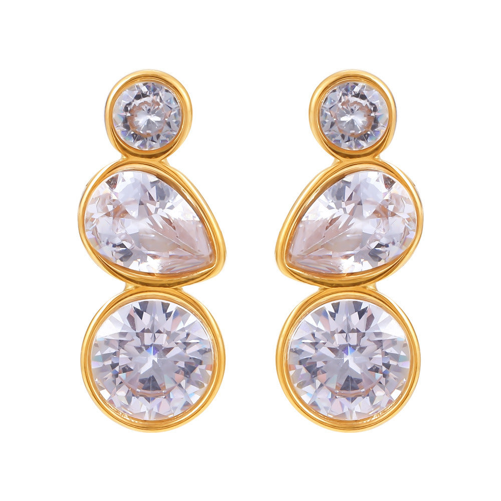 316L Stainless Steel 18K Gold Plated Simple Geometric Waterdrop Zircon Stud Earrings - Image 2