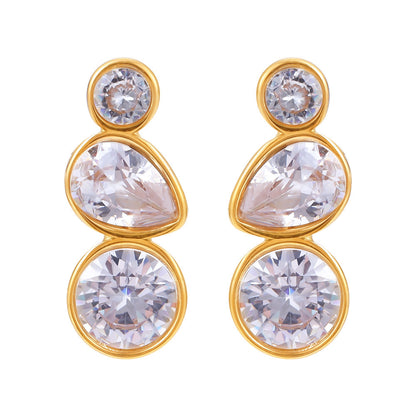 316L Stainless Steel 18K Gold Plated Simple Geometric Waterdrop Zircon Stud Earrings - Image 2
