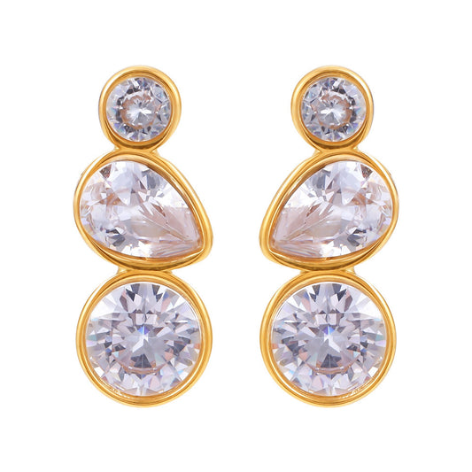316L Stainless Steel 18K Gold Plated Simple Geometric Waterdrop Zircon Stud Earrings - Image 2