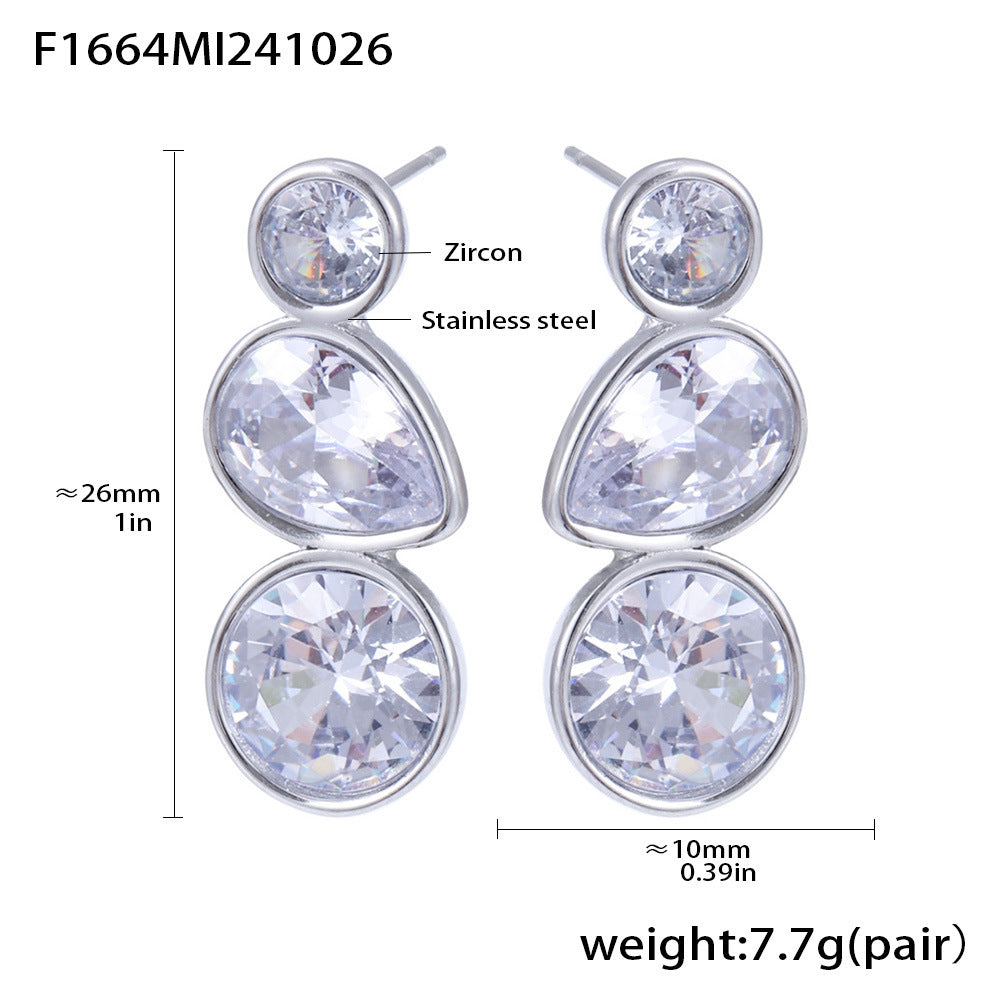 316L Stainless Steel 18K Gold Plated Simple Geometric Waterdrop Zircon Stud Earrings - Image 4