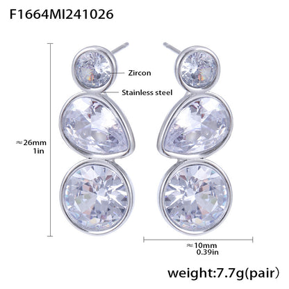 316L Stainless Steel 18K Gold Plated Simple Geometric Waterdrop Zircon Stud Earrings - Image 4