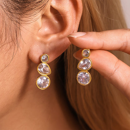 316L Stainless Steel 18K Gold Plated Simple Geometric Waterdrop Zircon Stud Earrings - Image 5