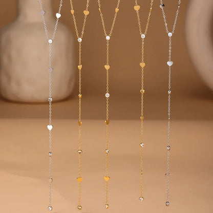316L Stainless Steel 18K Gold Plated Small Heart Zircon Y-Lariat Layering Necklace - Image 2