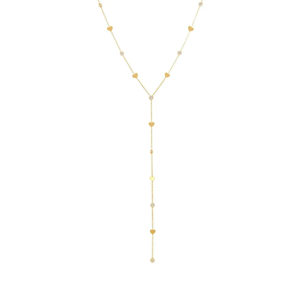 316L Stainless Steel 18K Gold Plated Small Heart Zircon Y-Lariat Layering Necklace - Image 5