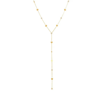 316L Stainless Steel 18K Gold Plated Small Heart Zircon Y-Lariat Layering Necklace - Image 5