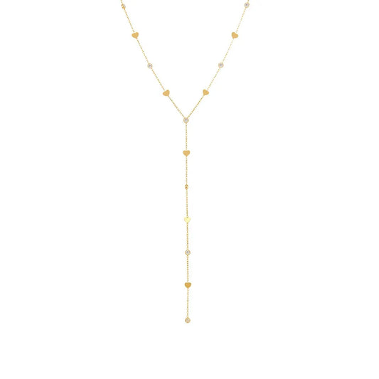 316L Stainless Steel 18K Gold Plated Small Heart Zircon Y-Lariat Layering Necklace - Image 5