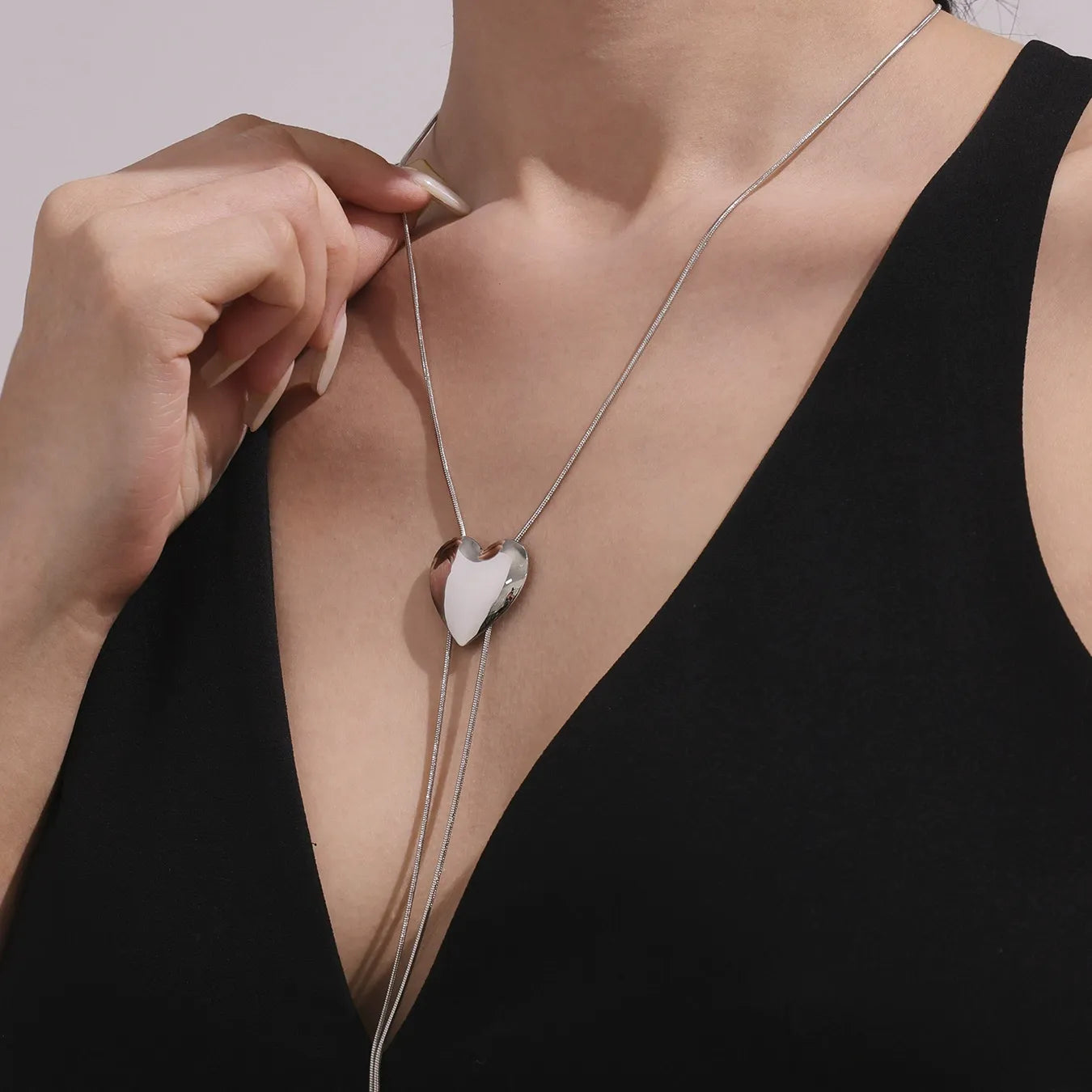 316L Stainless Steel 18K Gold Plated Smooth Heart Adjustable Snake Chain Necklace - Image 4