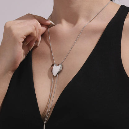 316L Stainless Steel 18K Gold Plated Smooth Heart Adjustable Snake Chain Necklace - Image 4