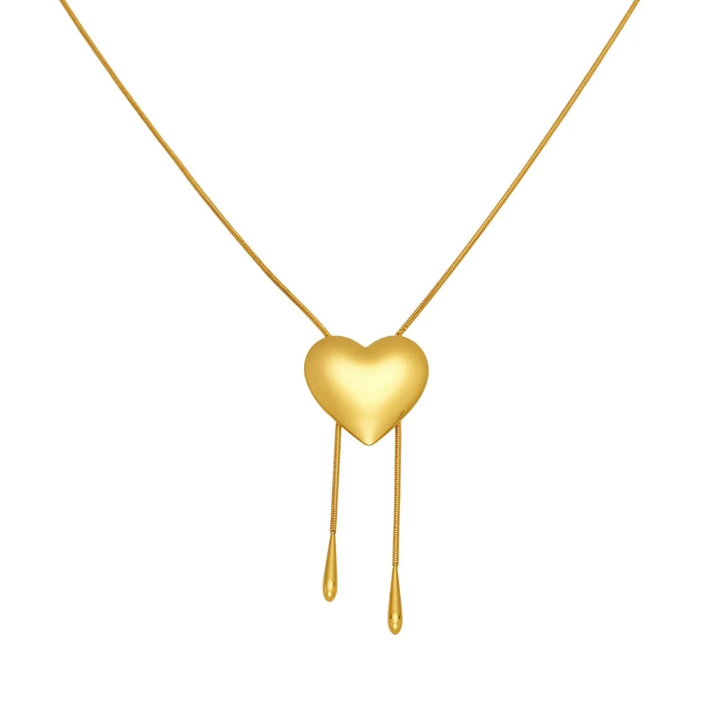 316L Stainless Steel 18K Gold Plated Smooth Heart Adjustable Snake Chain Necklace - Image 5