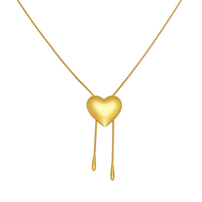 316L Stainless Steel 18K Gold Plated Smooth Heart Adjustable Snake Chain Necklace - Image 5
