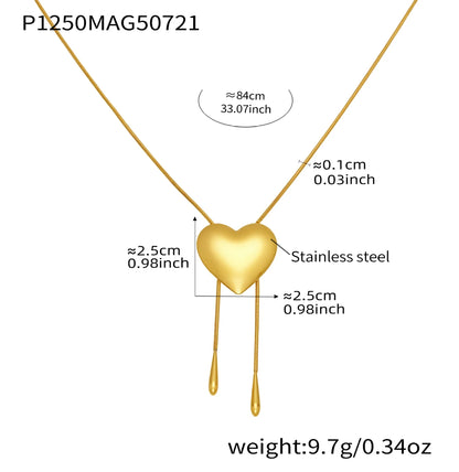 316L Stainless Steel 18K Gold Plated Smooth Heart Adjustable Snake Chain Necklace - Image 6