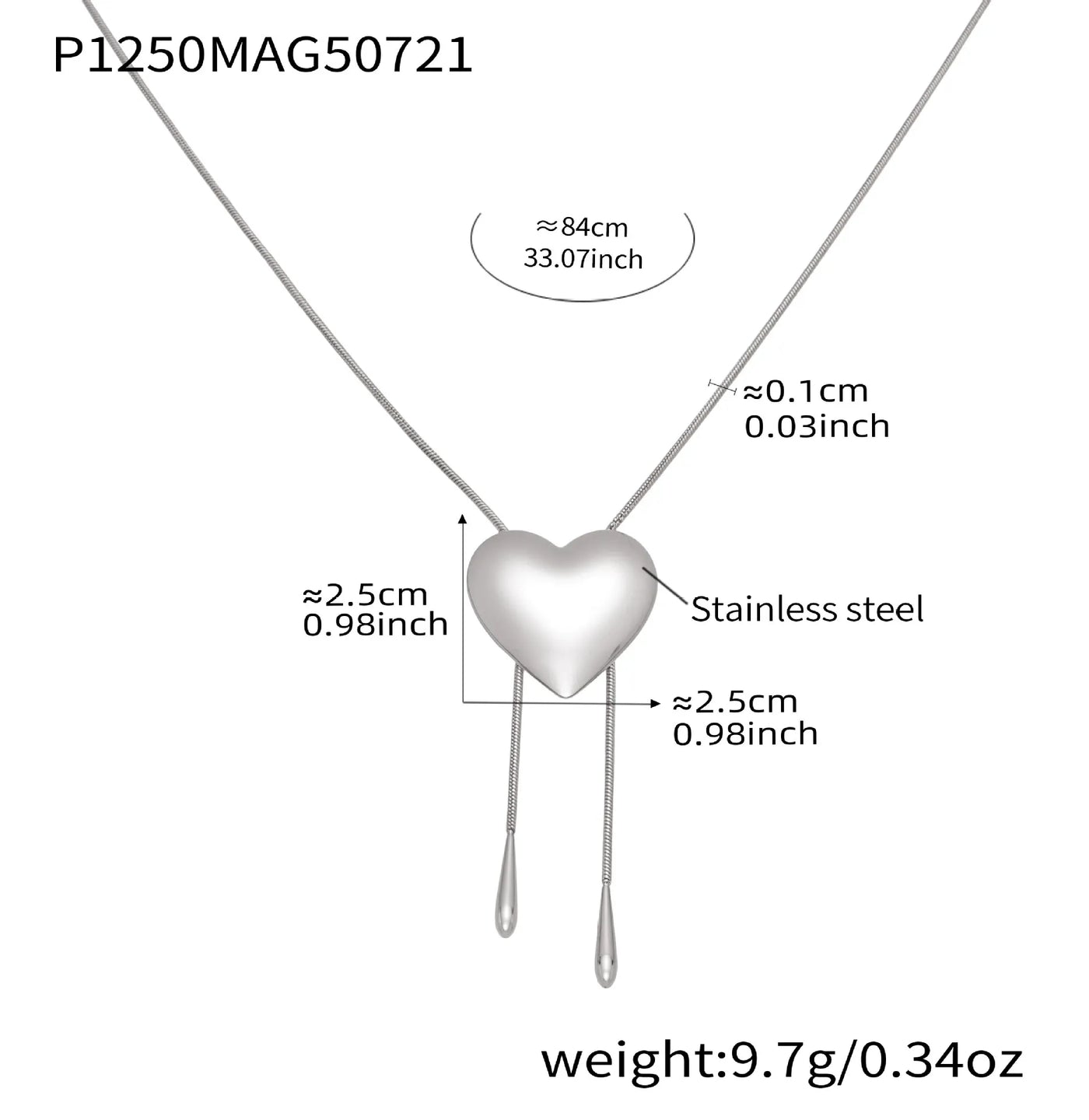 316L Stainless Steel 18K Gold Plated Smooth Heart Adjustable Snake Chain Necklace - Image 7