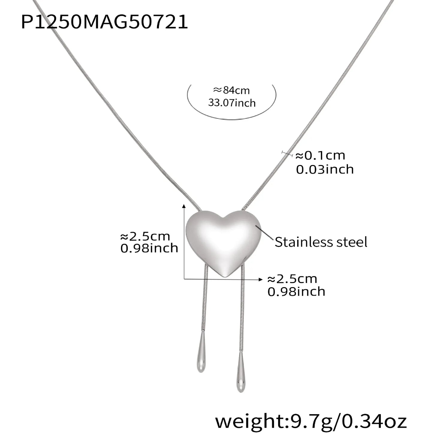 316L Stainless Steel 18K Gold Plated Smooth Heart Adjustable Snake Chain Necklace - Image 7