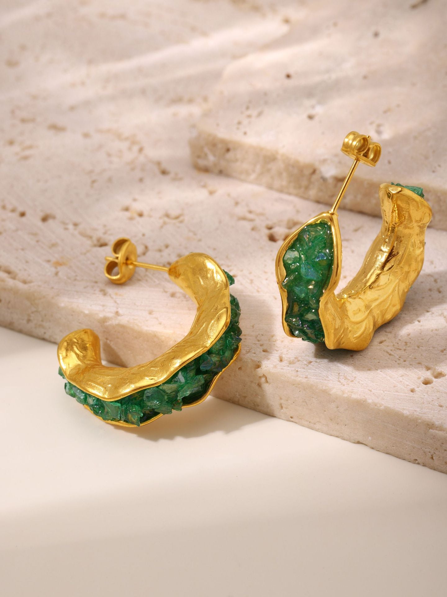 316L Stainless Steel 18K Gold Plated Sparkling Crystal C-Hoop Earrings - Image 10