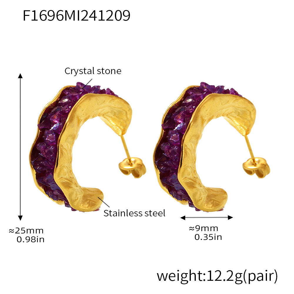 316L Stainless Steel 18K Gold Plated Sparkling Crystal C-Hoop Earrings - Image 11