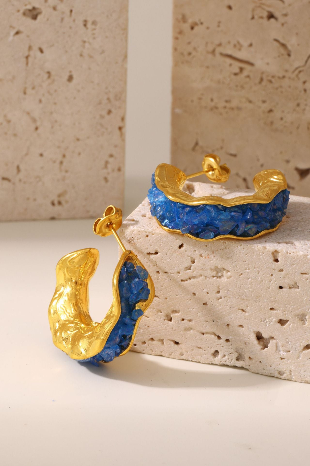 316L Stainless Steel 18K Gold Plated Sparkling Crystal C-Hoop Earrings - Image 12