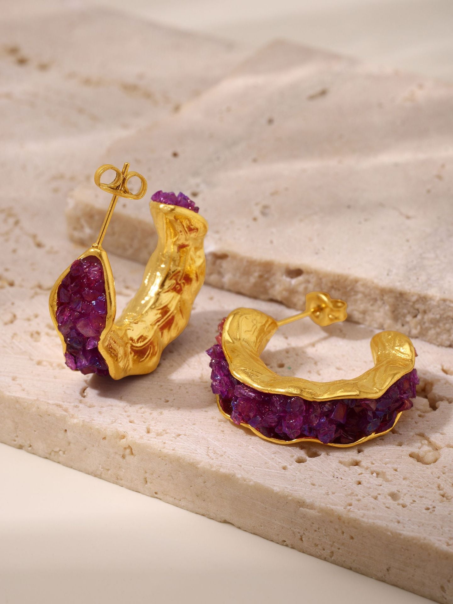 316L Stainless Steel 18K Gold Plated Sparkling Crystal C-Hoop Earrings - Image 2