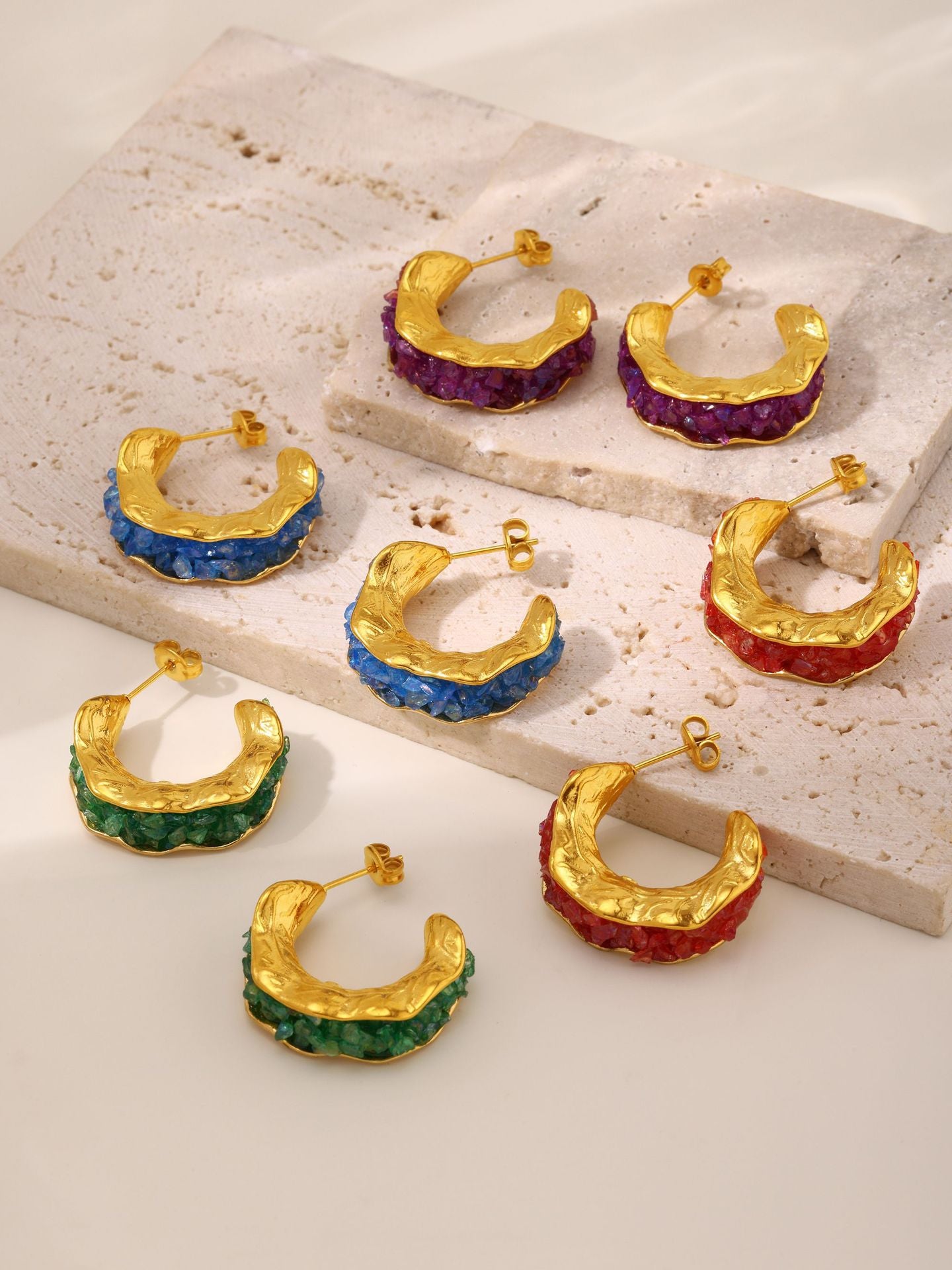 316L Stainless Steel 18K Gold Plated Sparkling Crystal C-Hoop Earrings - Image 3